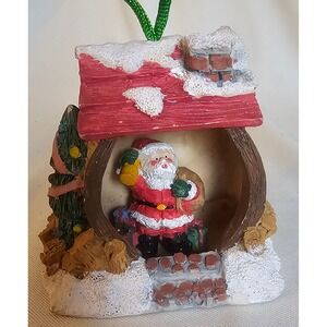VTG Wangs Christmas Ornament 3" Red Santa Claus Log Cabin 1994 Resin Decor